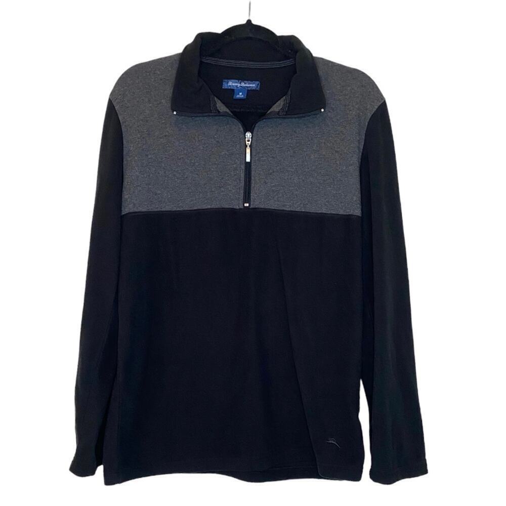 Tommy Bahama Gray Fleece Quarter Zip Long Sleeve Pullover Sweater Mens Two Tone